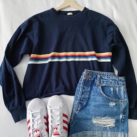 Brandy Melville John Galt Navy Rainbow Top - Picture 3 of 10